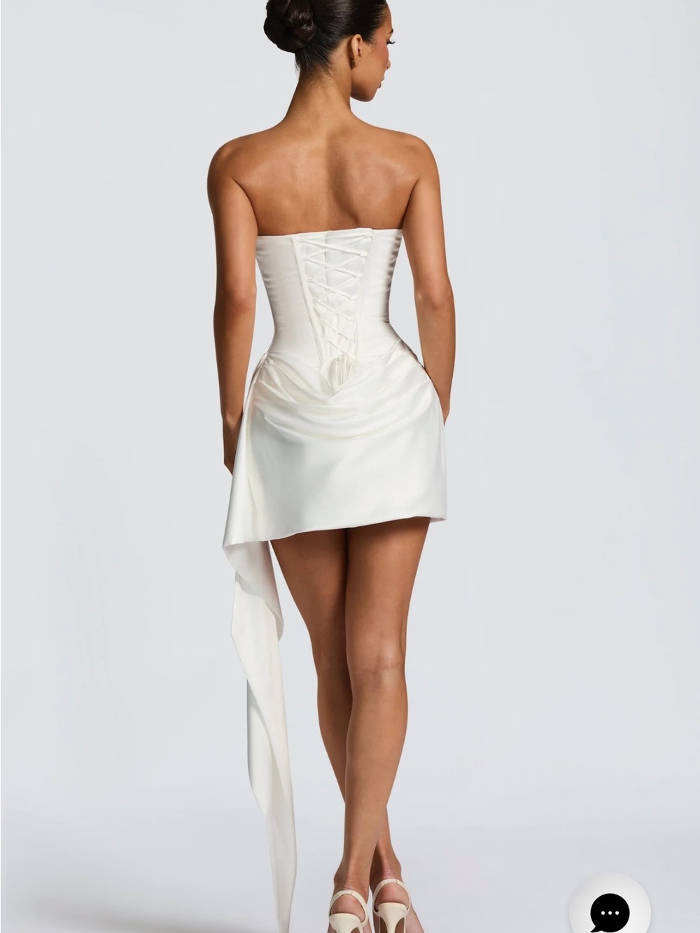 White Strapless Draped Mini Dress with Side Tail - Picture 6 of 10